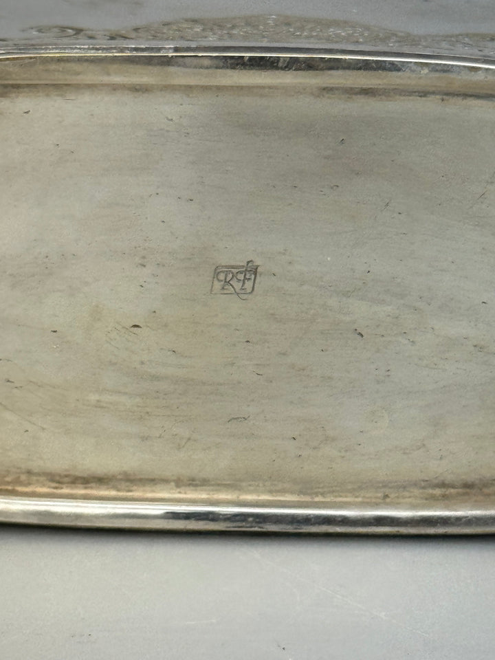 Scatola porta tè vintage in silverplate inciso