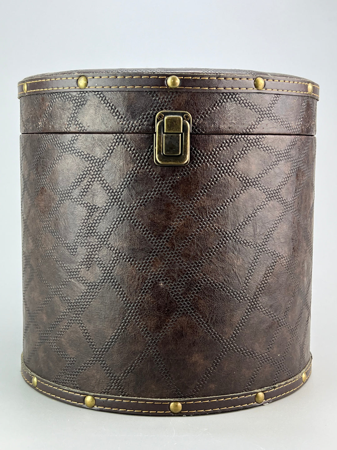Cappelliera tonda vintage in similpelle marrone