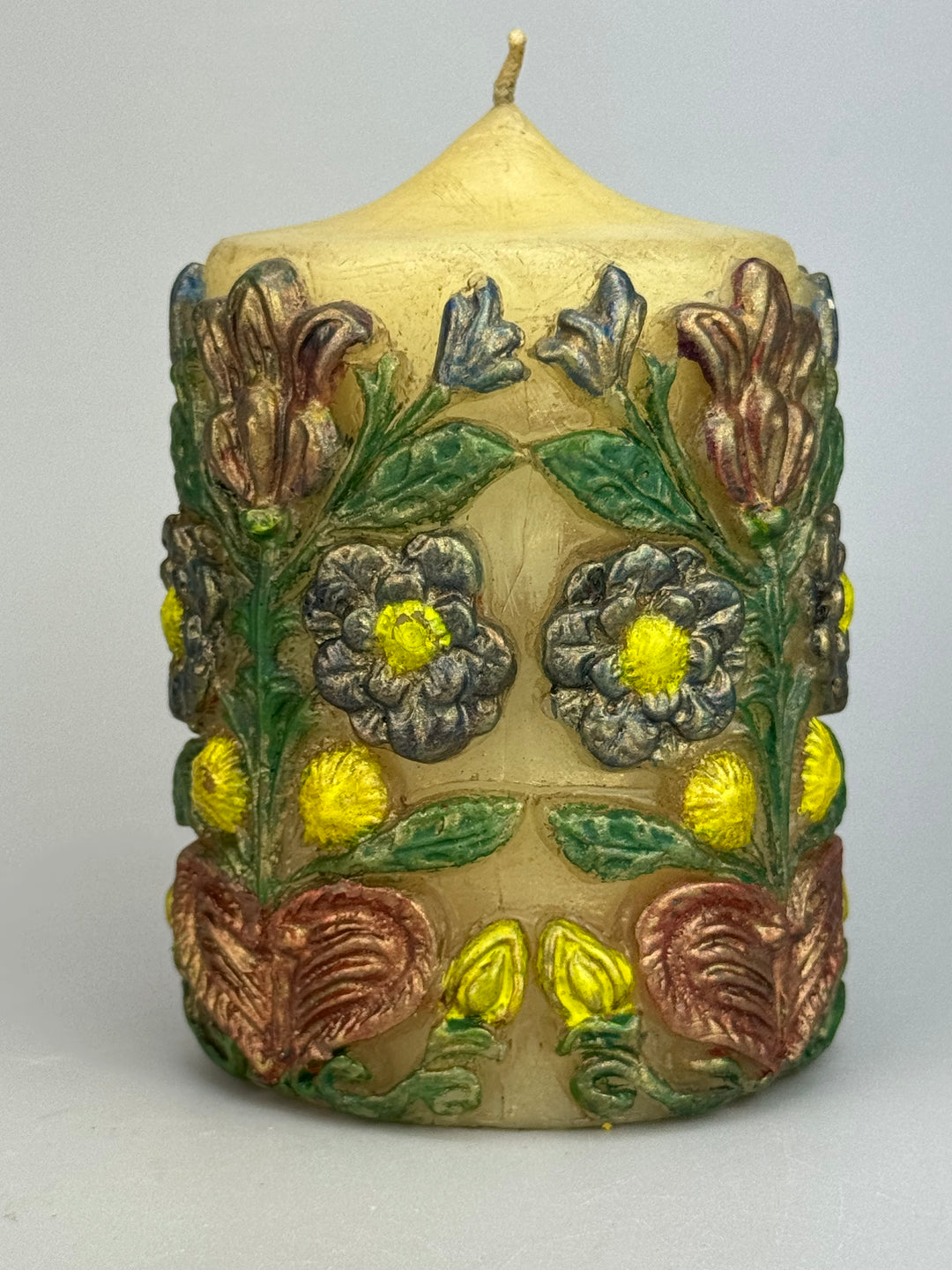 Tris di candele decorative tedesche vintage dipinte a mano