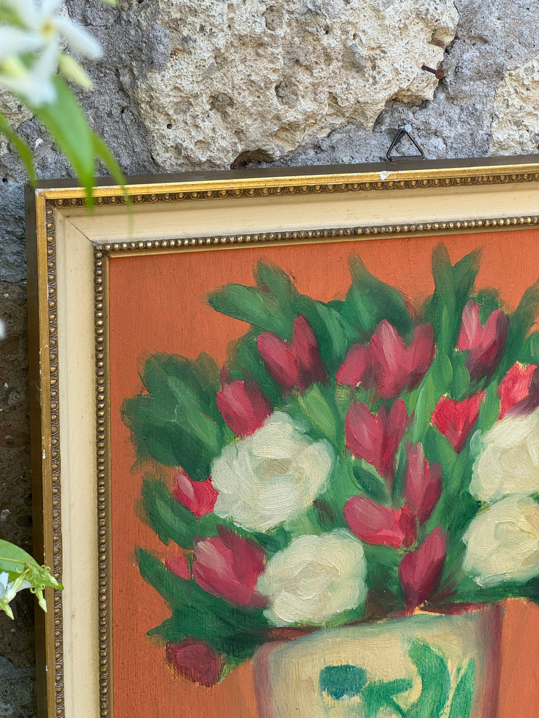 Quadro Olio su Tavola "Bouquet di Fiori" con cornice dorata