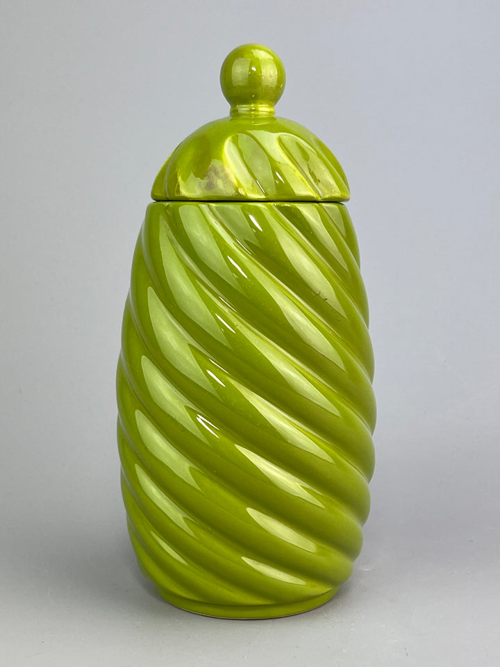 Barattolo vintage in ceramica verde a spirale