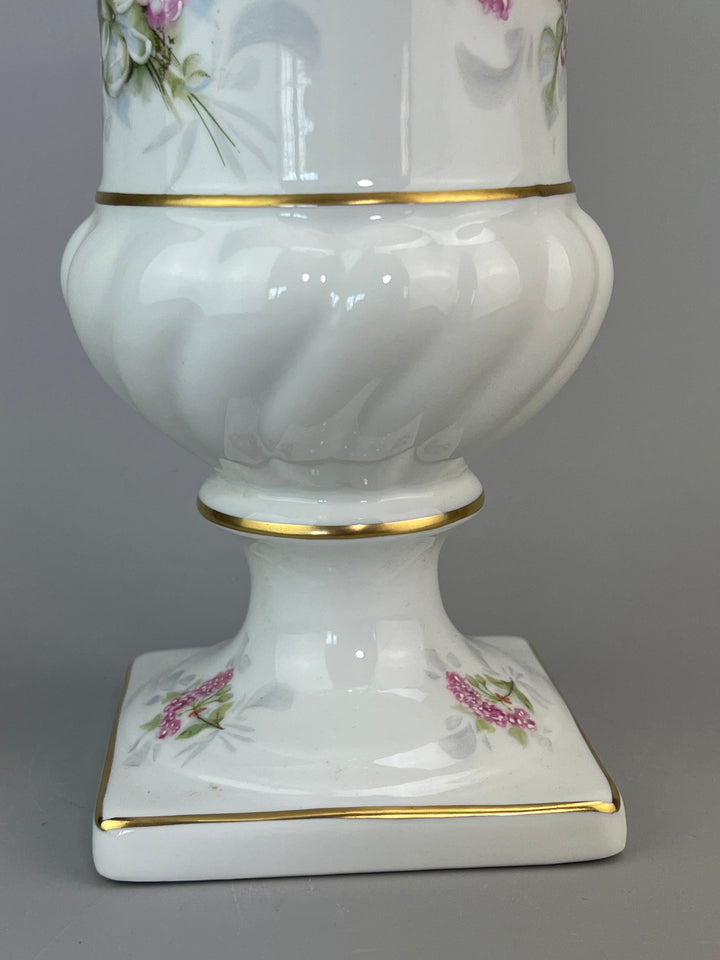 Vaso in porcellana Limoges France con decoro floreale rosa e blu