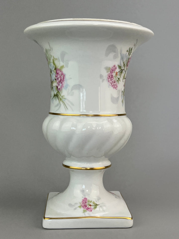 Vaso in porcellana Limoges France con decoro floreale rosa e blu