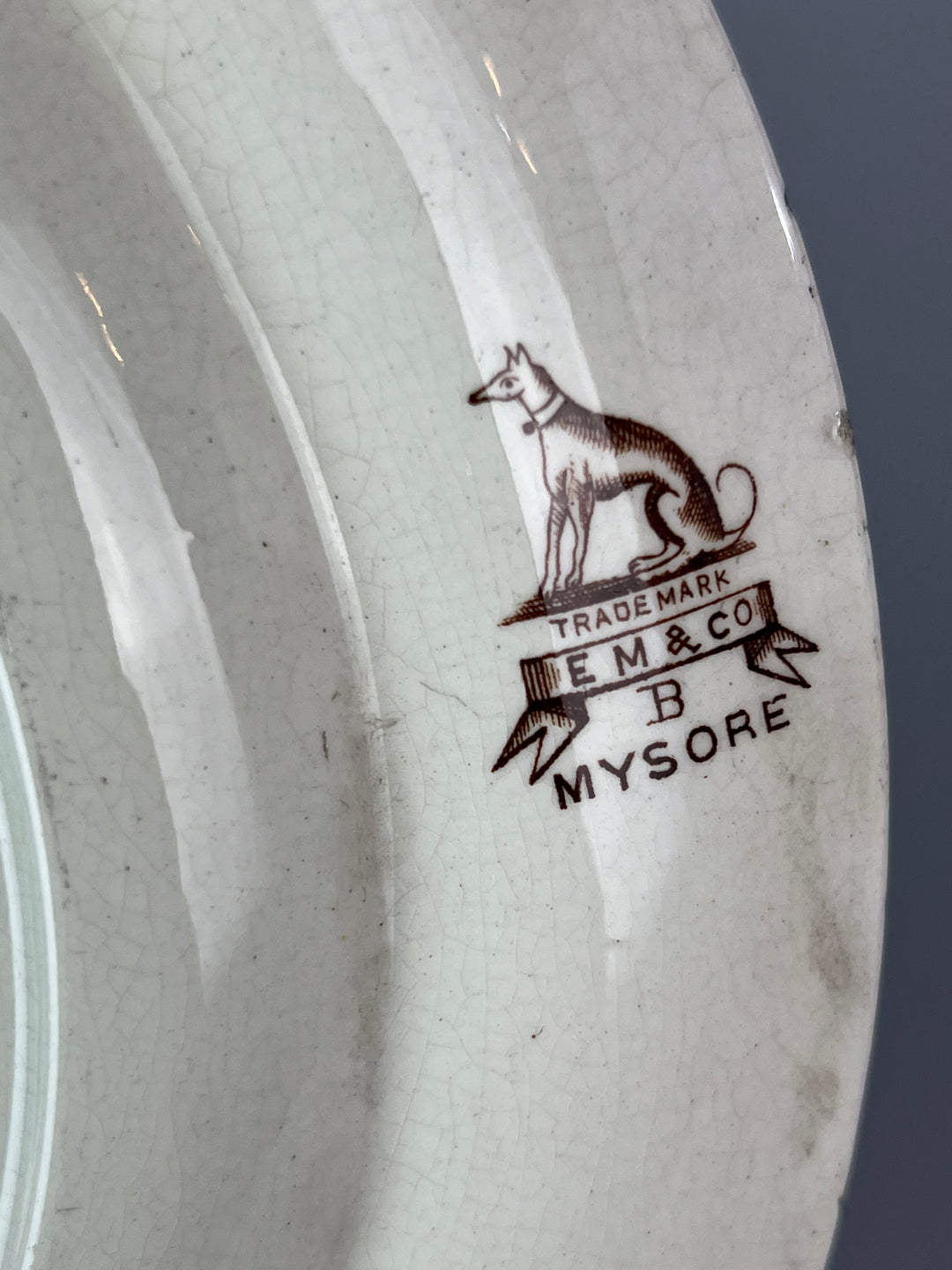 iatto Antico Edge Malkin & Co – Decoro “Mysore” in Transferware Seppia, Fine ‘800