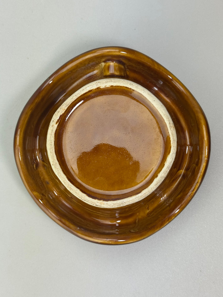 Coppia di Posacenere Mid-Century in ceramica smaltata color ambra