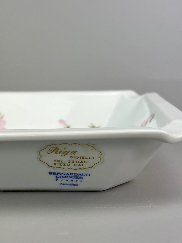 Posacenere in porcellana Bernardaud Limoges decoro floreale rosa