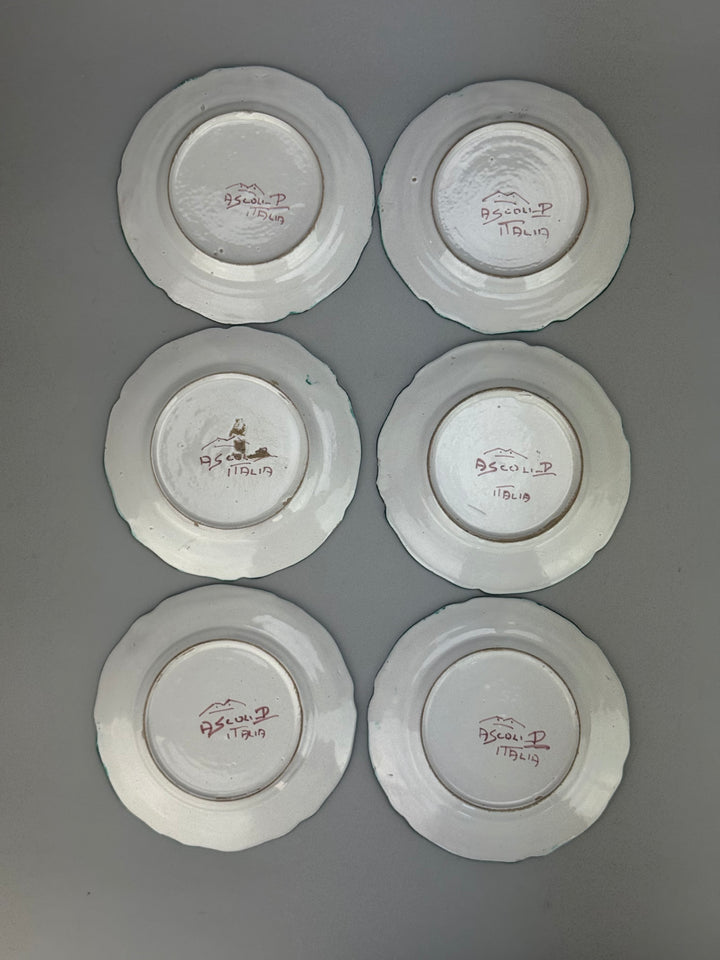 Set 12 piattini da pane in ceramica dipinta a mano Ascoli Piceno decoro floreale