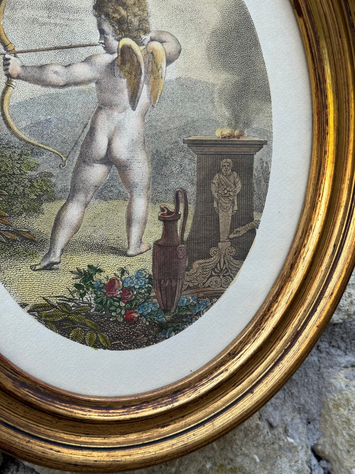 Stampe con Putti in Cornici Ovali Dorate Scene Allegoriche Classiche