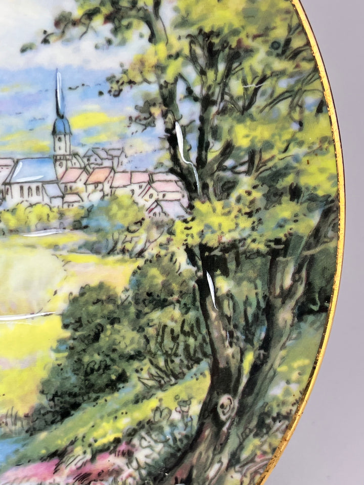 Piatto decorativo in porcellana di Limoges con scena di campagna