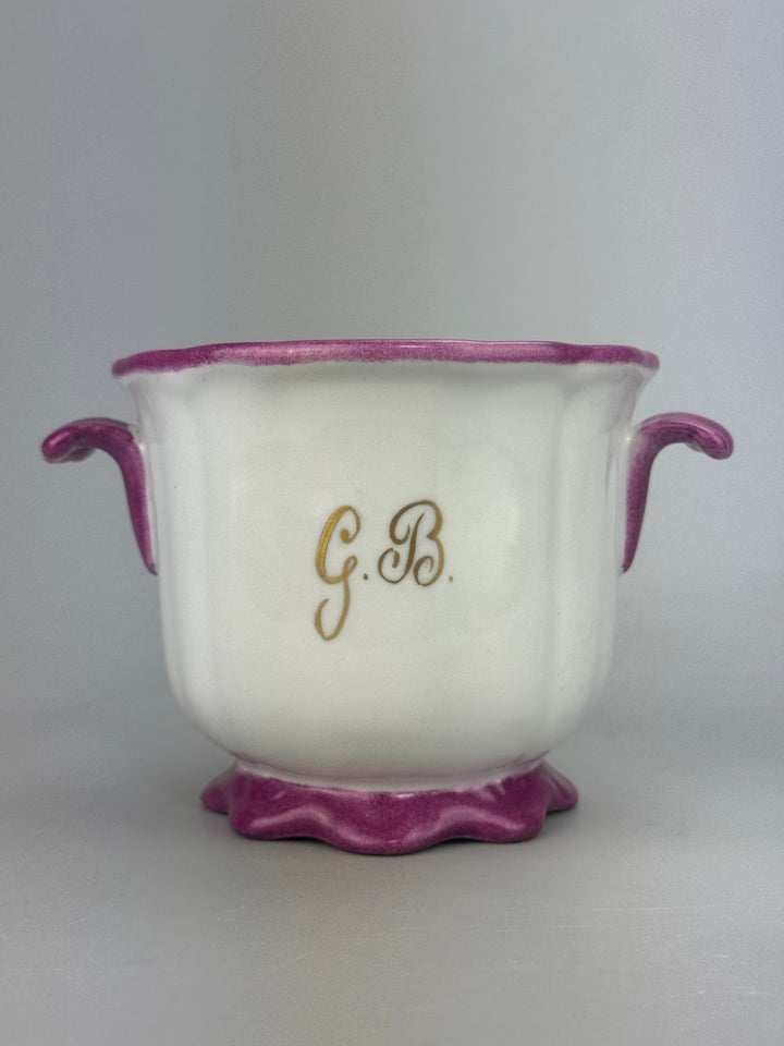 Piccolo cachepot in porcellana dipinta a mano con rose vintage
