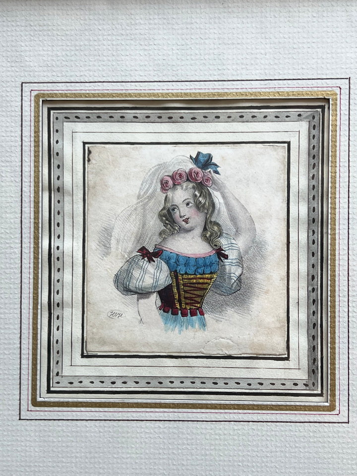 Disegno Figura bimba acquarello '800