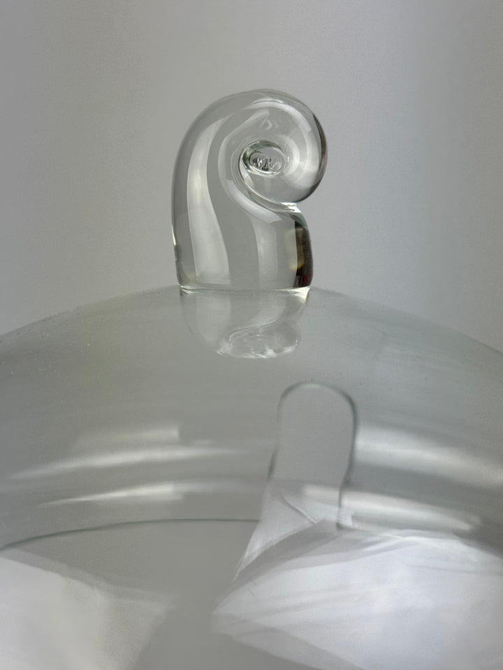 Ciotola vintage da punch in vetro con coperchio e mestolo