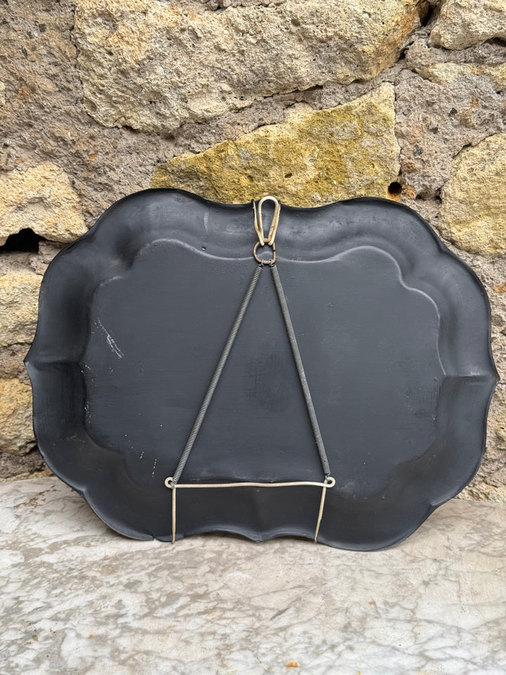 Set Vassoi vintage in metallo nero dipinti a mano con decorazioni floreali stile russo