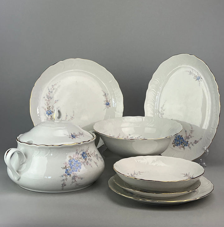 Servizio da tavola per 10 persone Royal Tognana decoro floreale blu e profili oro