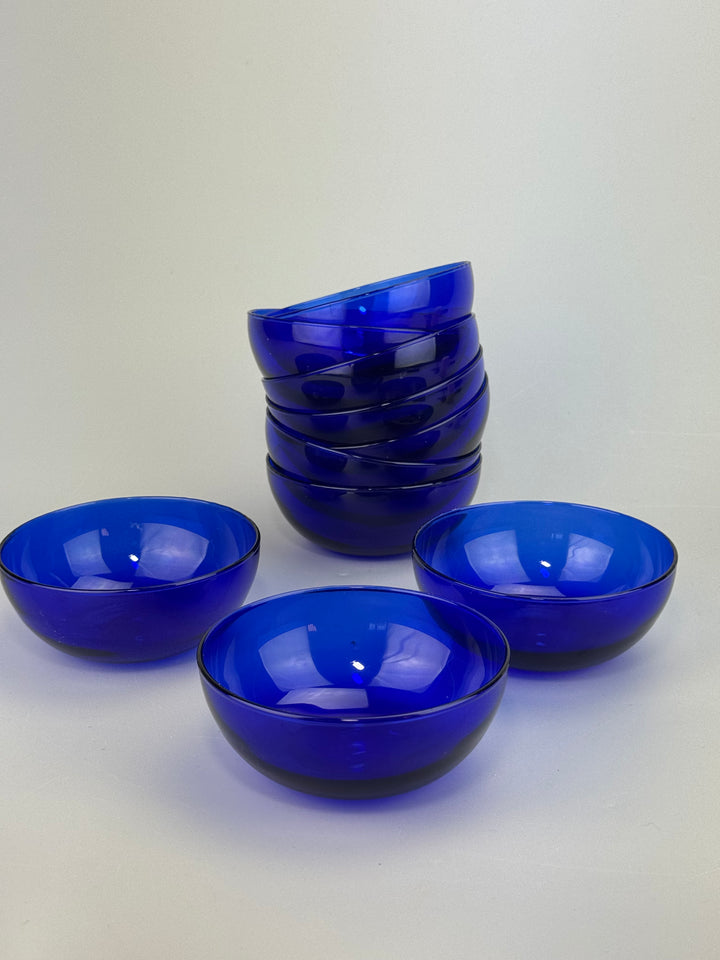 Set di 10 ciotoline in vetro blu cobalto anni ’70