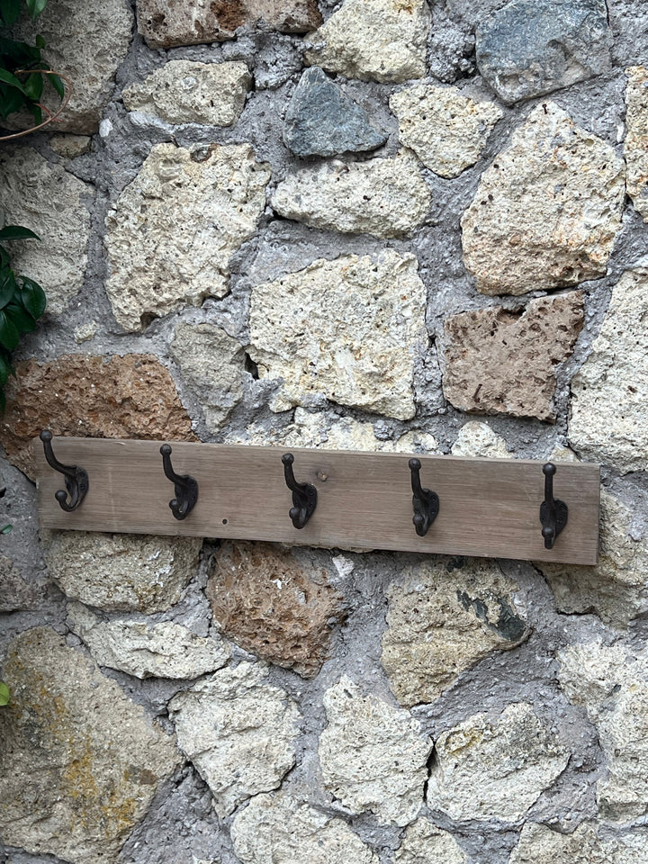 Appendiabiti da parete in legno e 5 ganci stile rustico industriale