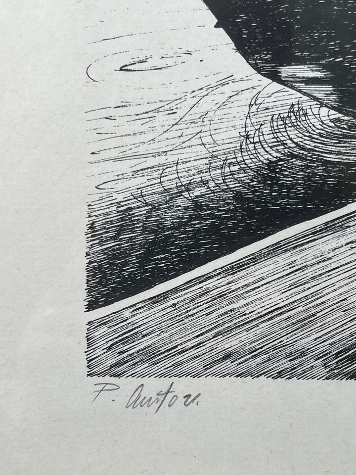 Stampa d’Arte – Prova d’Autore Firmata, Scena Portuale con Vele