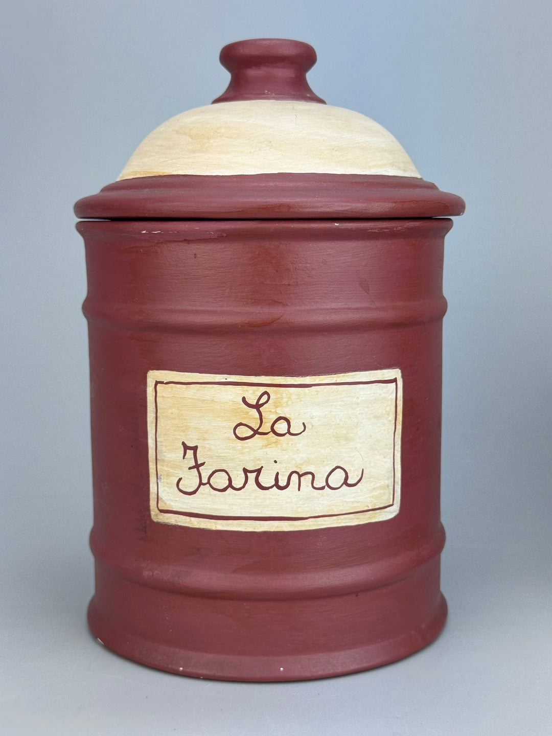Coppia di Barattoli da Cucina in Ceramica Dipinta a Mano “Farina” e “Zucchero” Stile Rustico