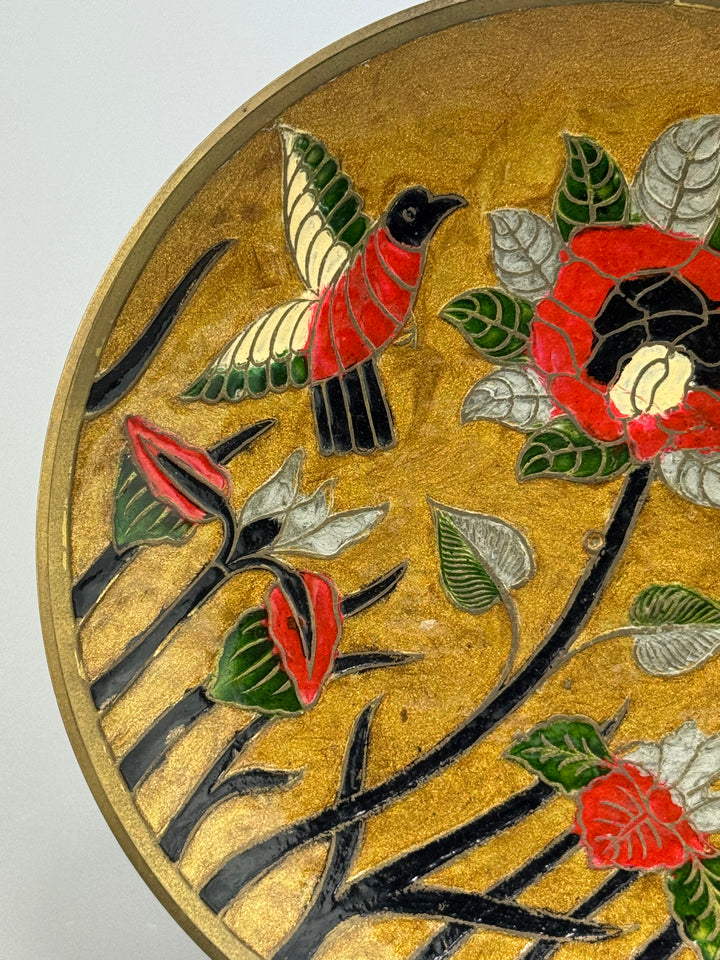 Piatto Cloisonné decorativo con fiori e uccelli
