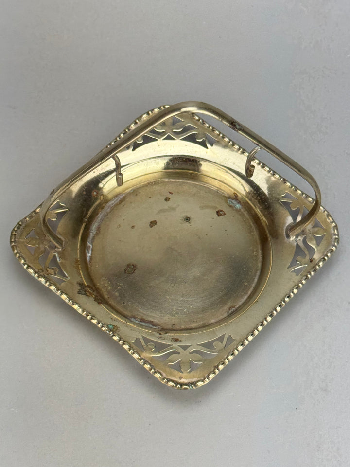 Burriera inglese vintage in vetro e silverplate con coltello