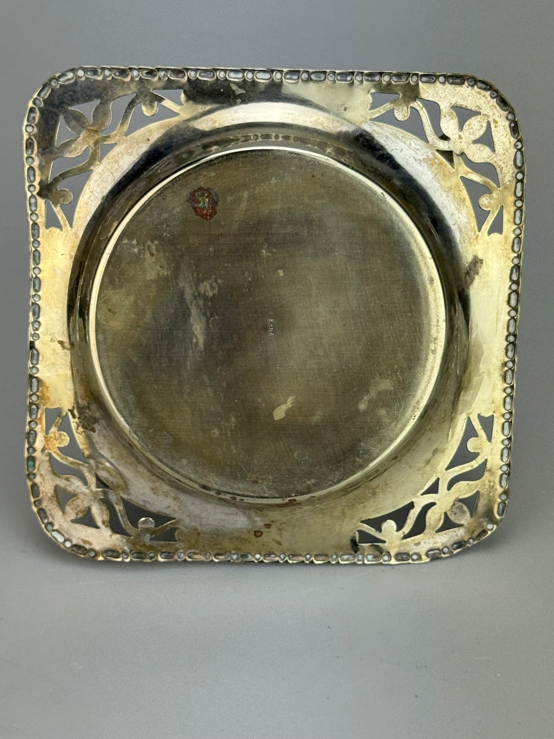 Burriera inglese vintage in vetro e silverplate con coltello
