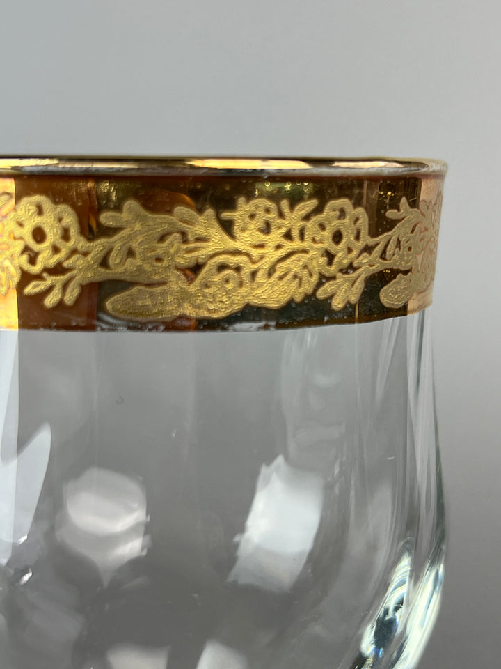 Set di 6 calici in vetro con bordo dorato inciso