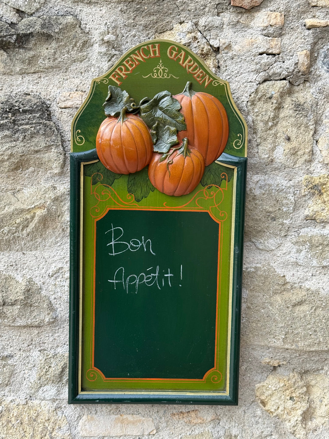 Pannello decorativo “French Garden” con lavagna con zucche in rilievo stile country chic