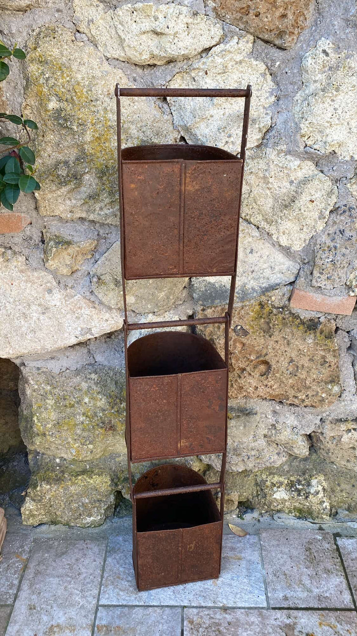 Portavasi da parete in ferro con 3 Contenitori in stile rustico