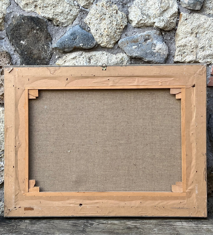 Quadro a Olio su Tela – Scena Surreale con Vigneto e Figura