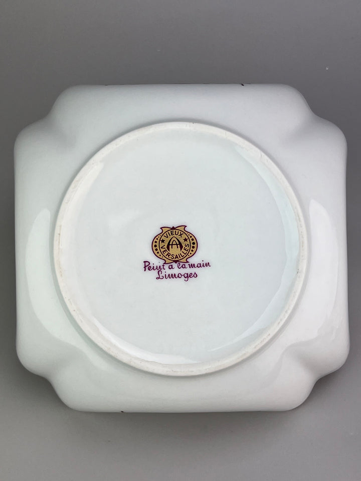 Svuotatasche in porcellana Limoges decoro fogliaceo dorato e bordeaux