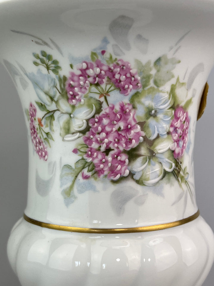 Vaso in porcellana Limoges France con decoro floreale rosa e blu