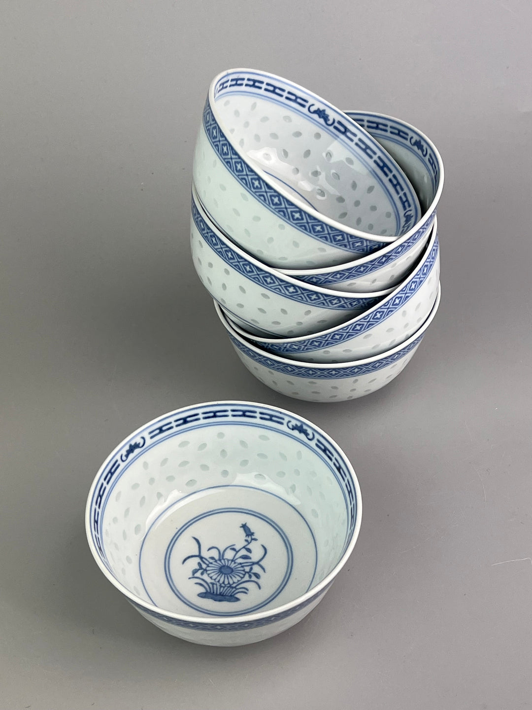 Set di 10 ciotoline cinesi chicco di riso in porcellana vintage