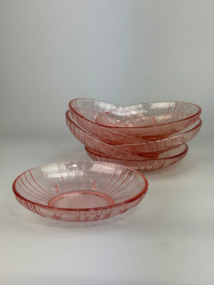 Servizio da macedonia vintage 6 persone in vetro rosa decoro floreale