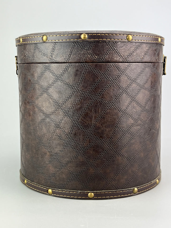 Cappelliera tonda vintage in similpelle marrone