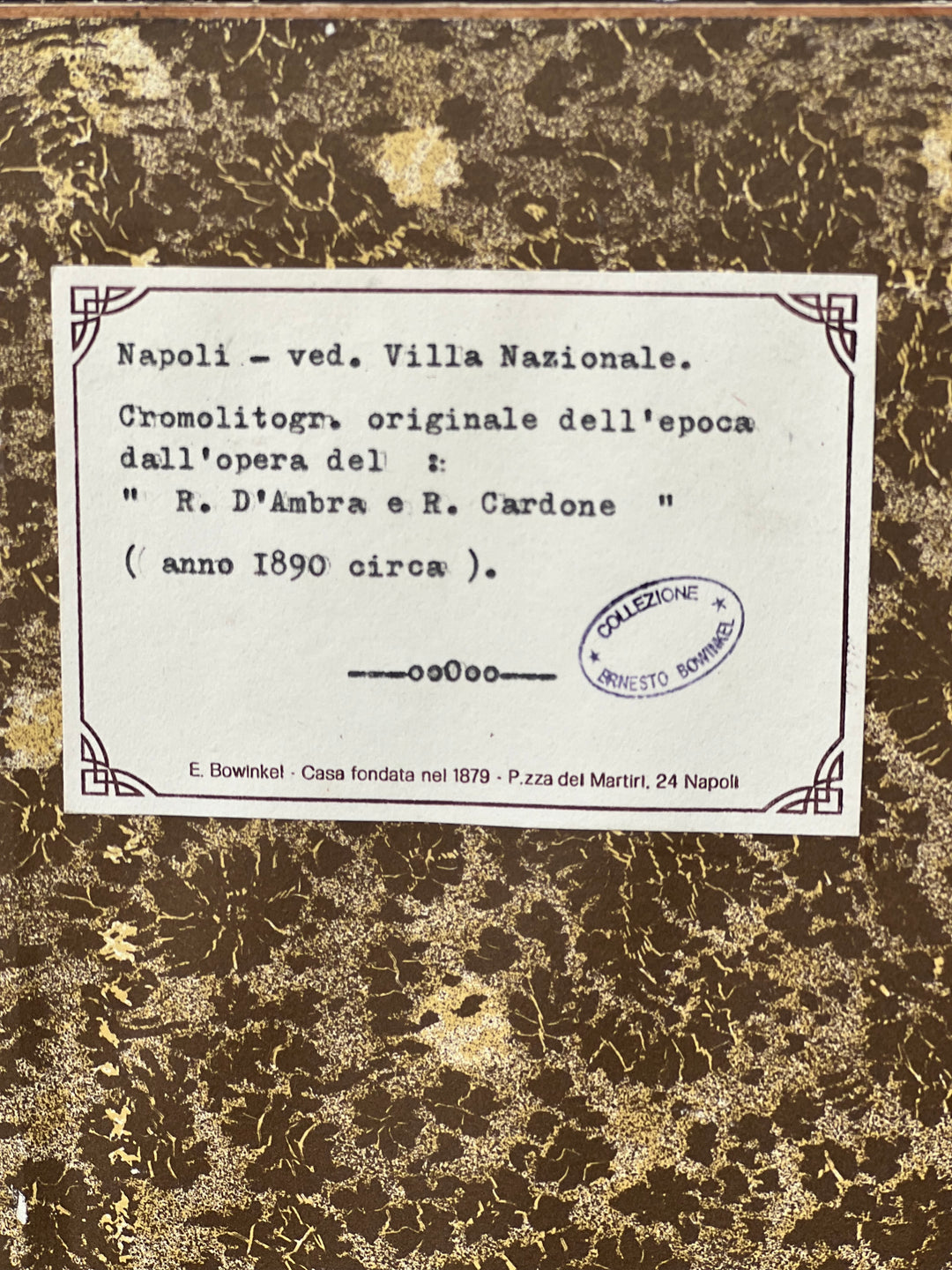 Cromolitografia Antica Napoli Villa Nazionale Zampella con cornice