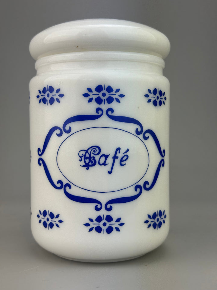 Coppia barattolo vintage da cucina “Caffè” e "Sale" in vetro opalino
