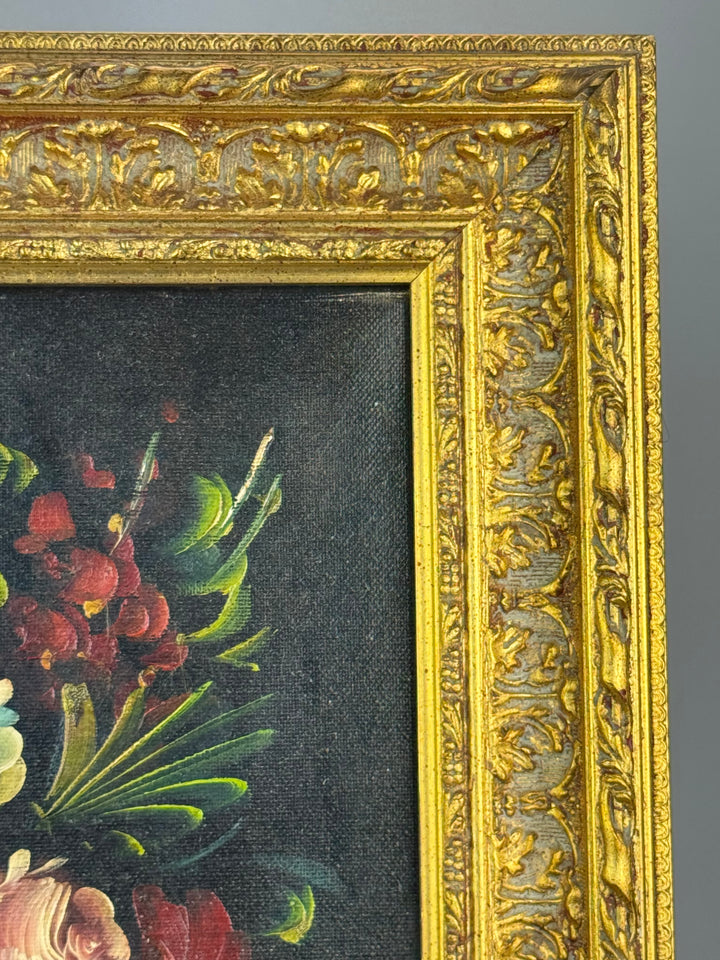 Dipinto a olio su tela Natura morta floreale con cornice dorata firmato Franchi