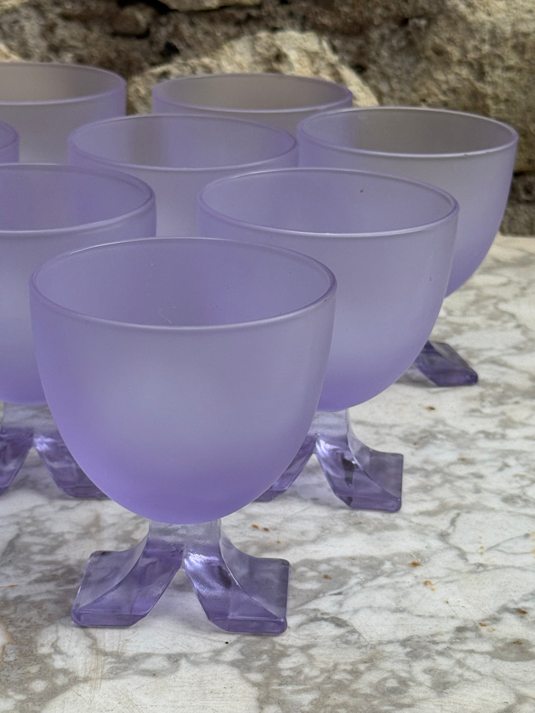Set di 12 Calici Mid-Century in vetro satinato viola