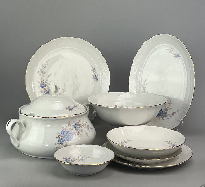 Servizio da tavola per 10 persone Royal Tognana decoro floreale blu e profili oro