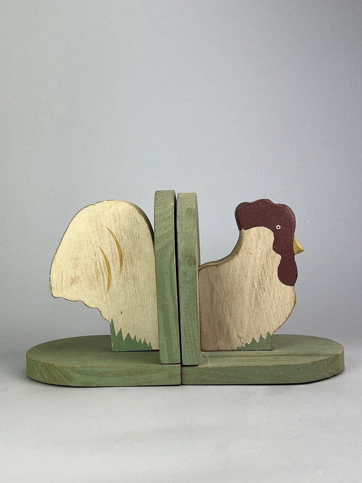 Fermalibri in Legno con Galline – Artigianato Country Vintage