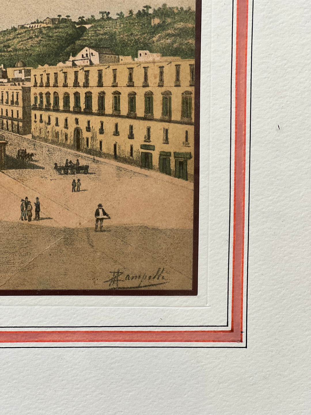 Cromolitografia Antica Napoli Villa Nazionale Zampella con cornice