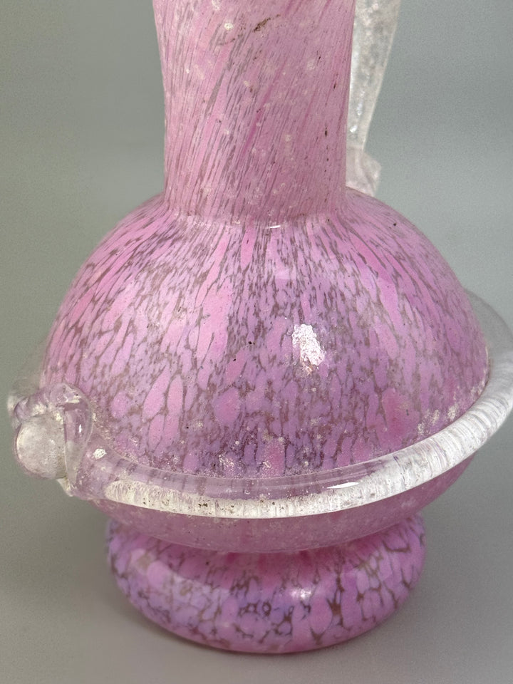 Vasetto in vetro di Murano rosa con manico vintage