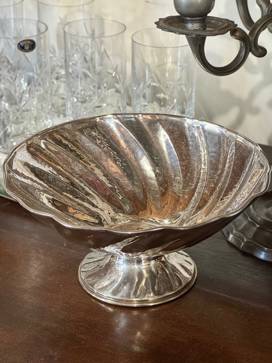 Alzatina vintage in silverplate con bordo ondulato anni 50