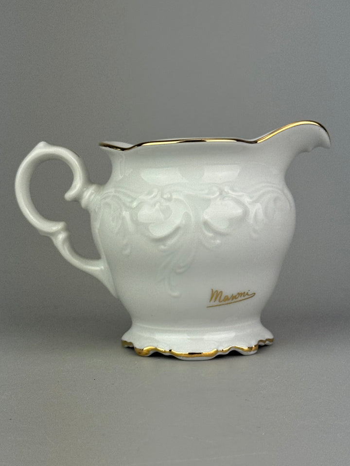 Servizio da tè vintage Masoni per 12 persone in porcellana bianca e oro