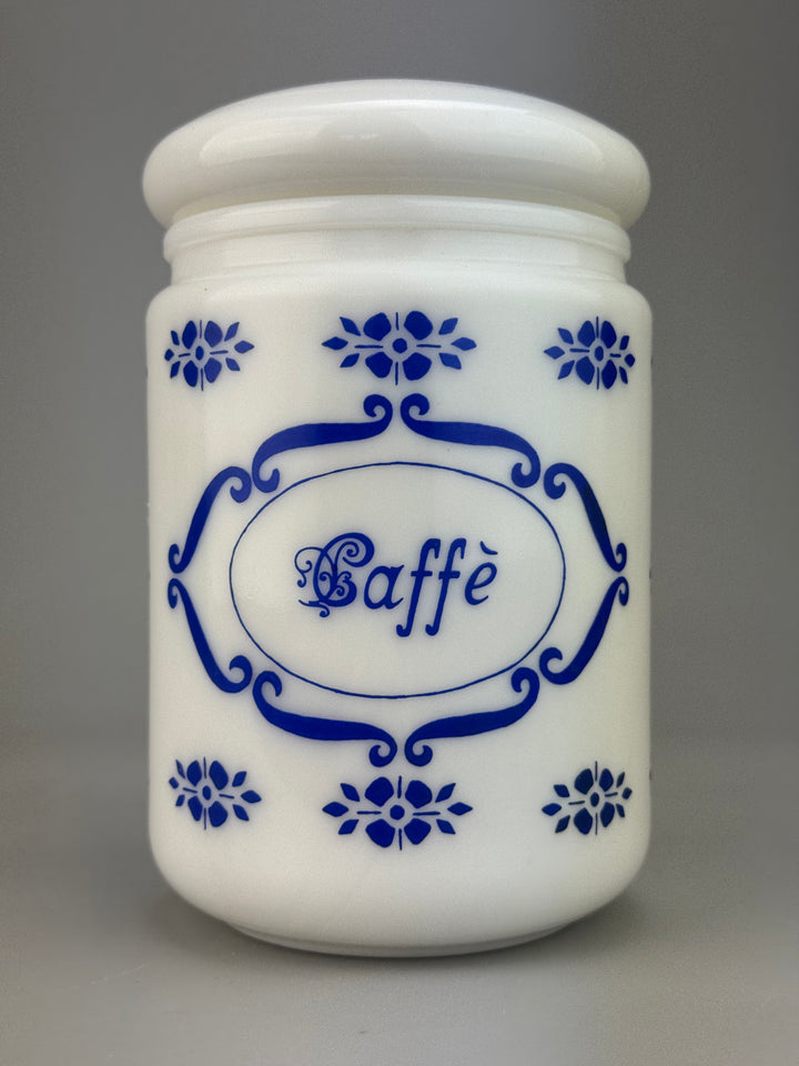 Coppia barattolo vintage da cucina “Caffè” e "Sale" in vetro opalino