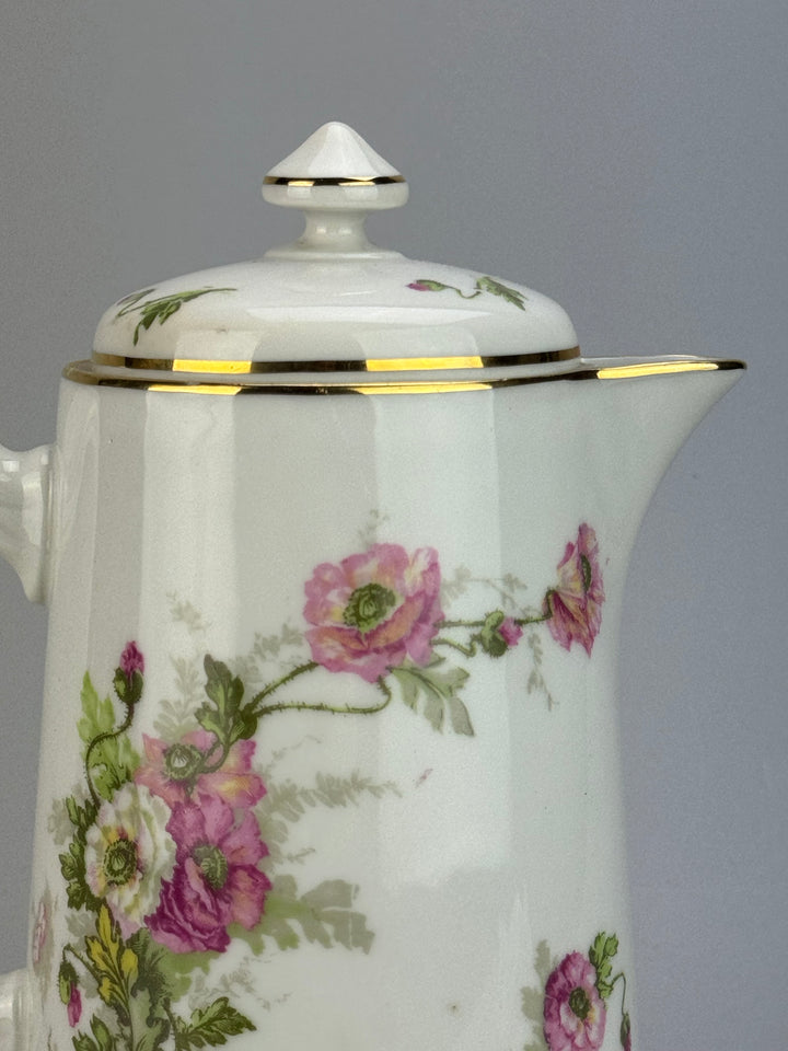 Caffettiera in porcellana decoro floreale Limoges