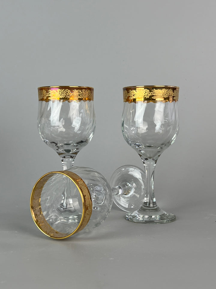 Set di 6 calici in vetro con bordo dorato inciso