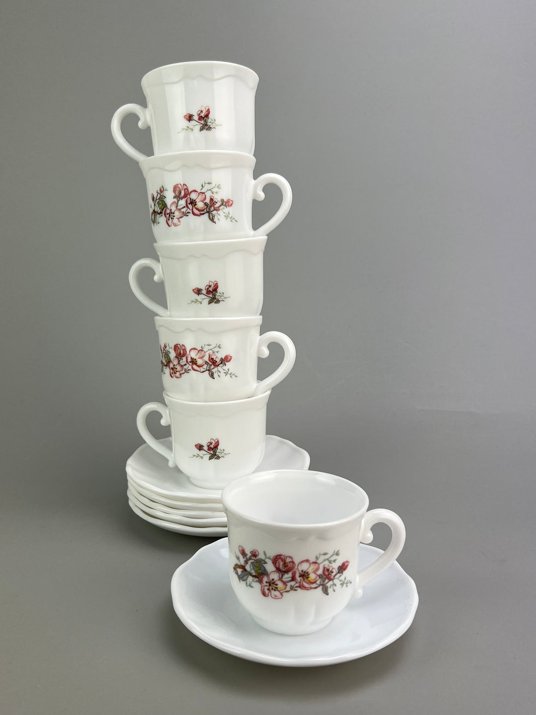 Set da tè per sei persone Arcopal decoro fiori rosa