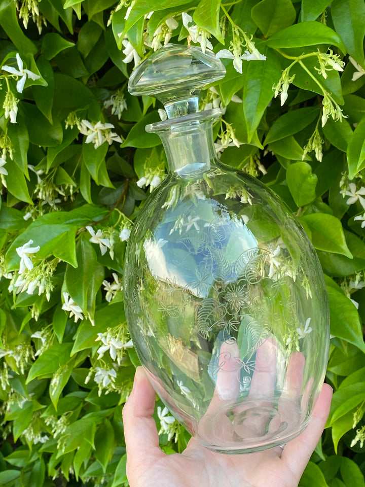 Bottiglia cristallo intagliato decoro fiori