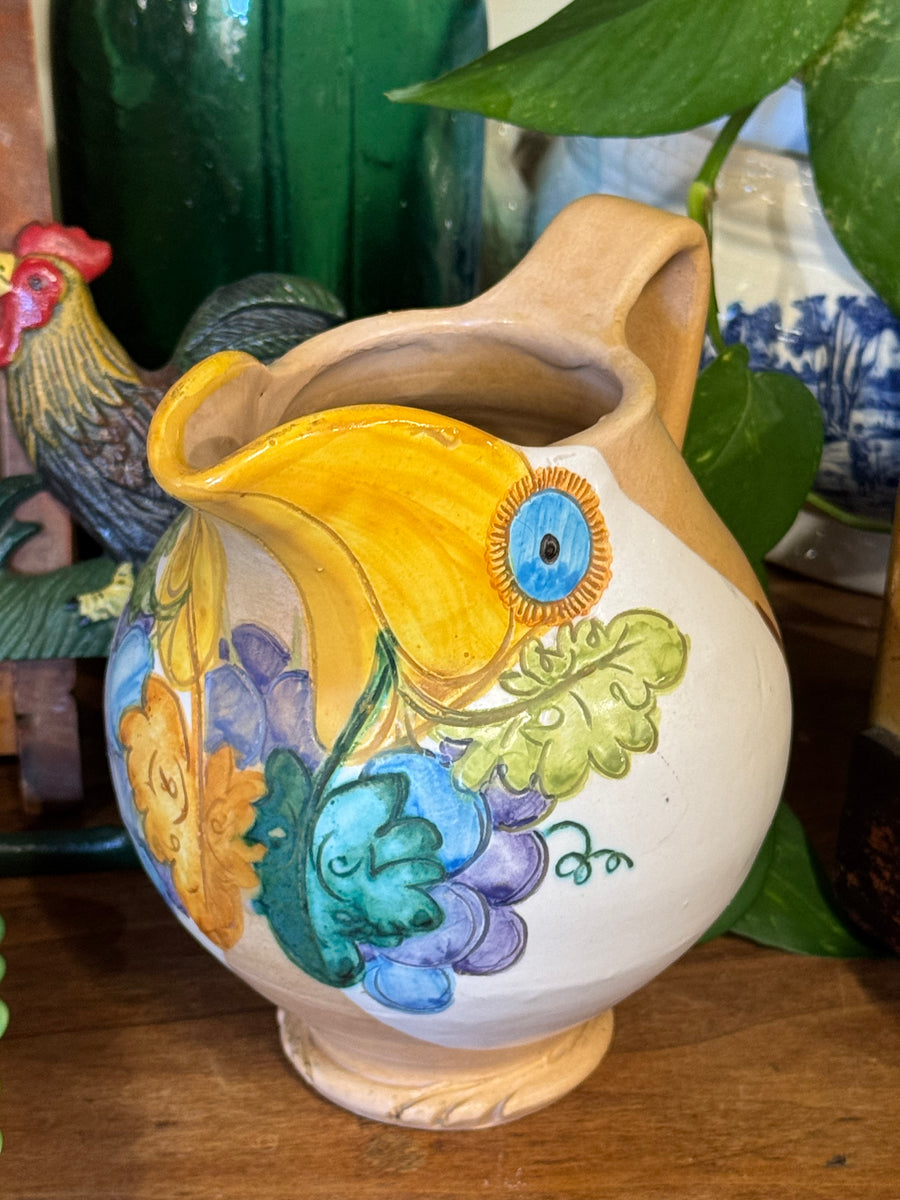 Brocca in ceramica Bandarin con tucano dipinto a mano anni 60